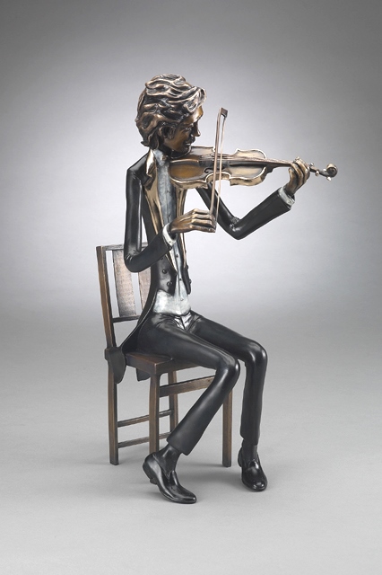 Signed, limited edition bronze violinist