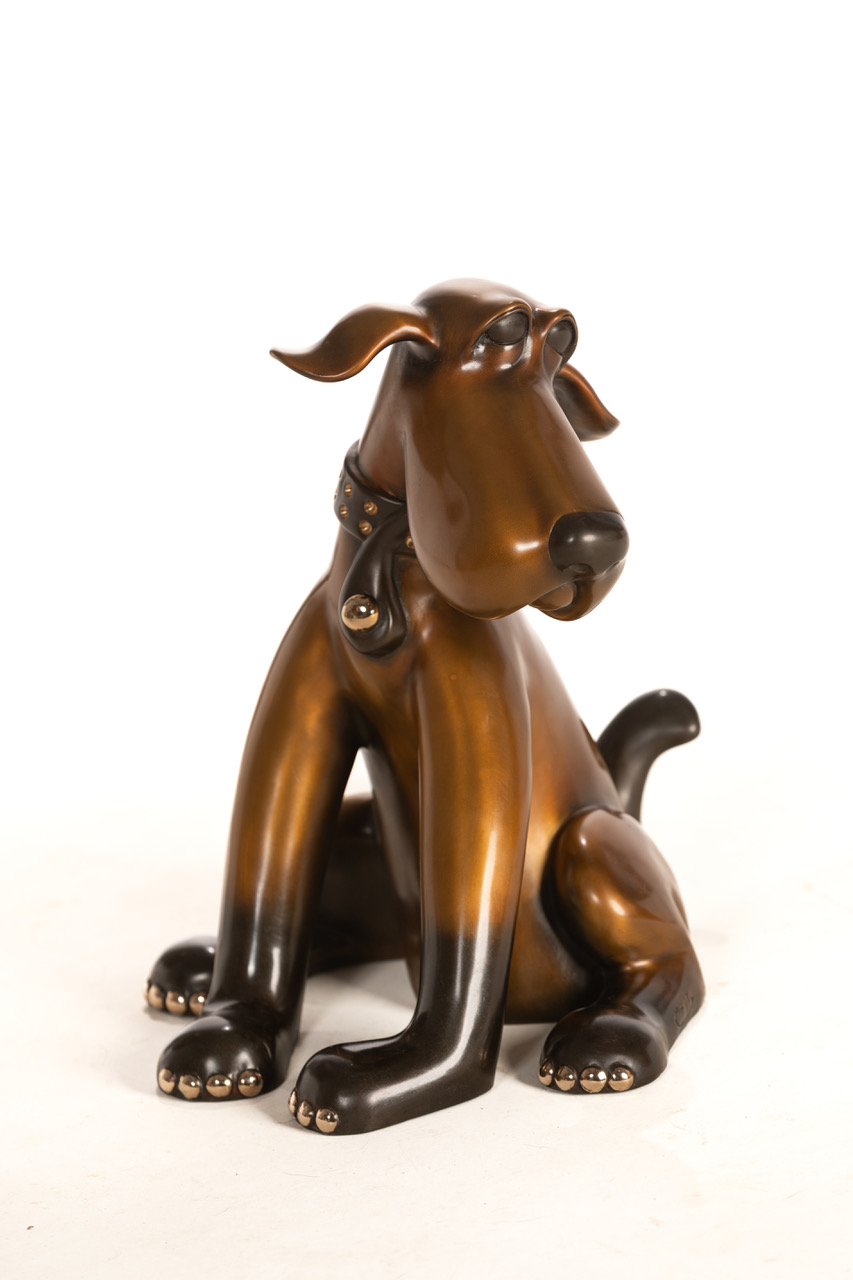 Signed, limited edition bronze dog sculpture