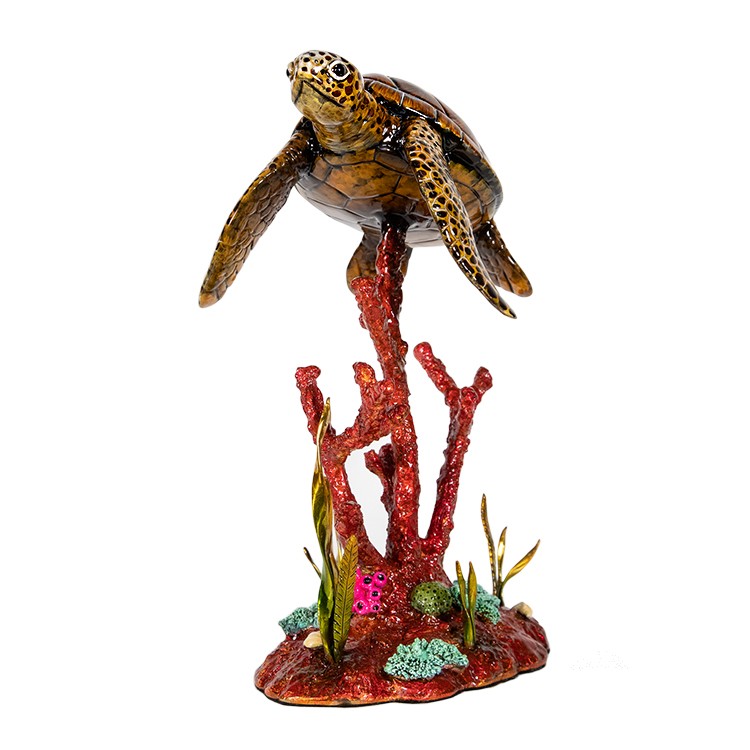 Sea Turtle with Coral bronze sculpture by Carlos & Albert