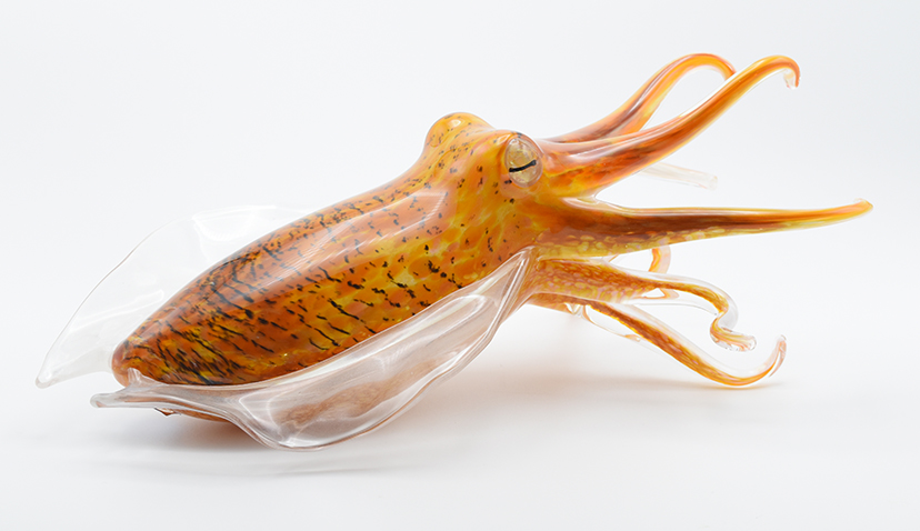 One of a kind hand blown glass cuttlefish sculpture by Michael Hopko
