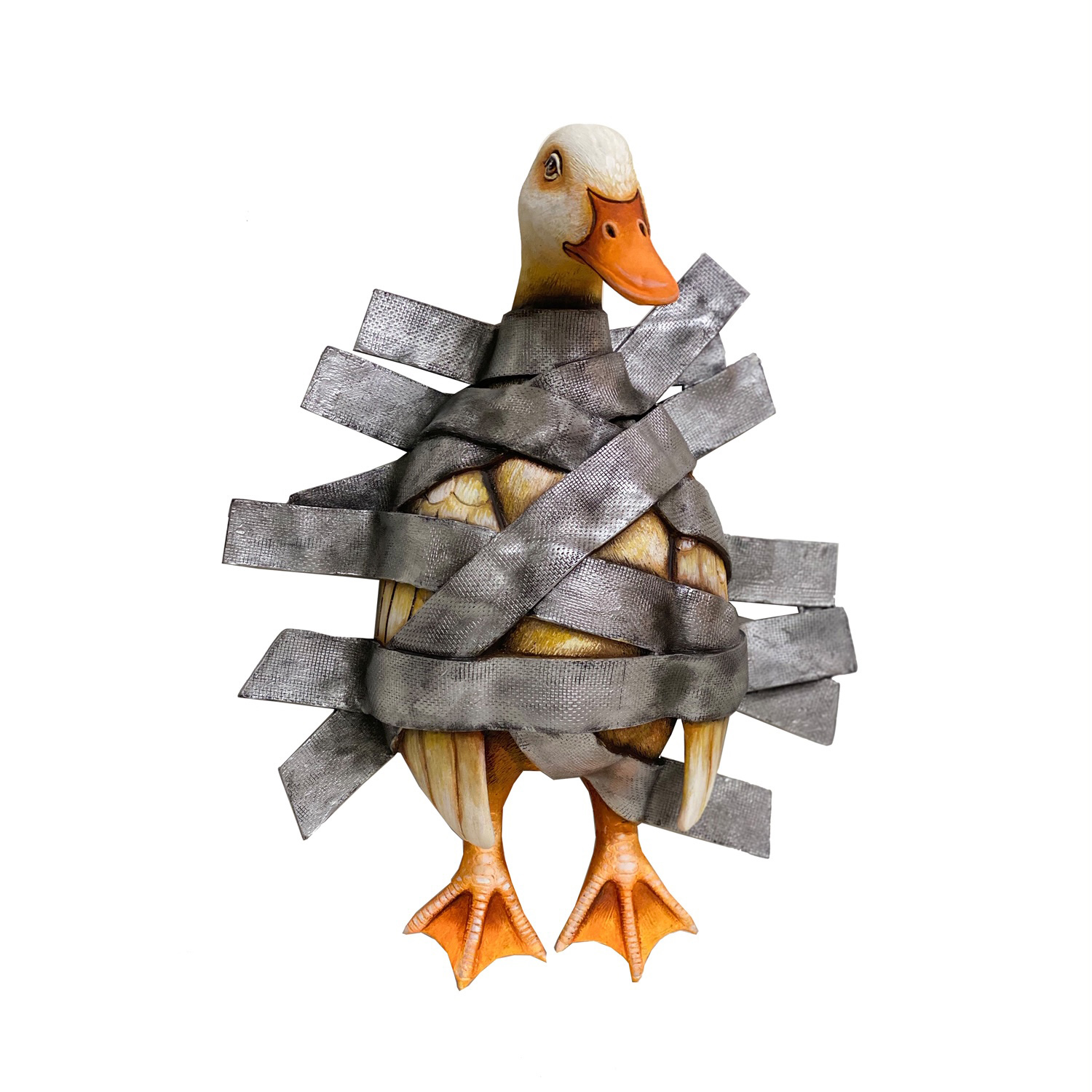 Signed, limited edition duck with duct tape wall sculpture by Carlos & Albert