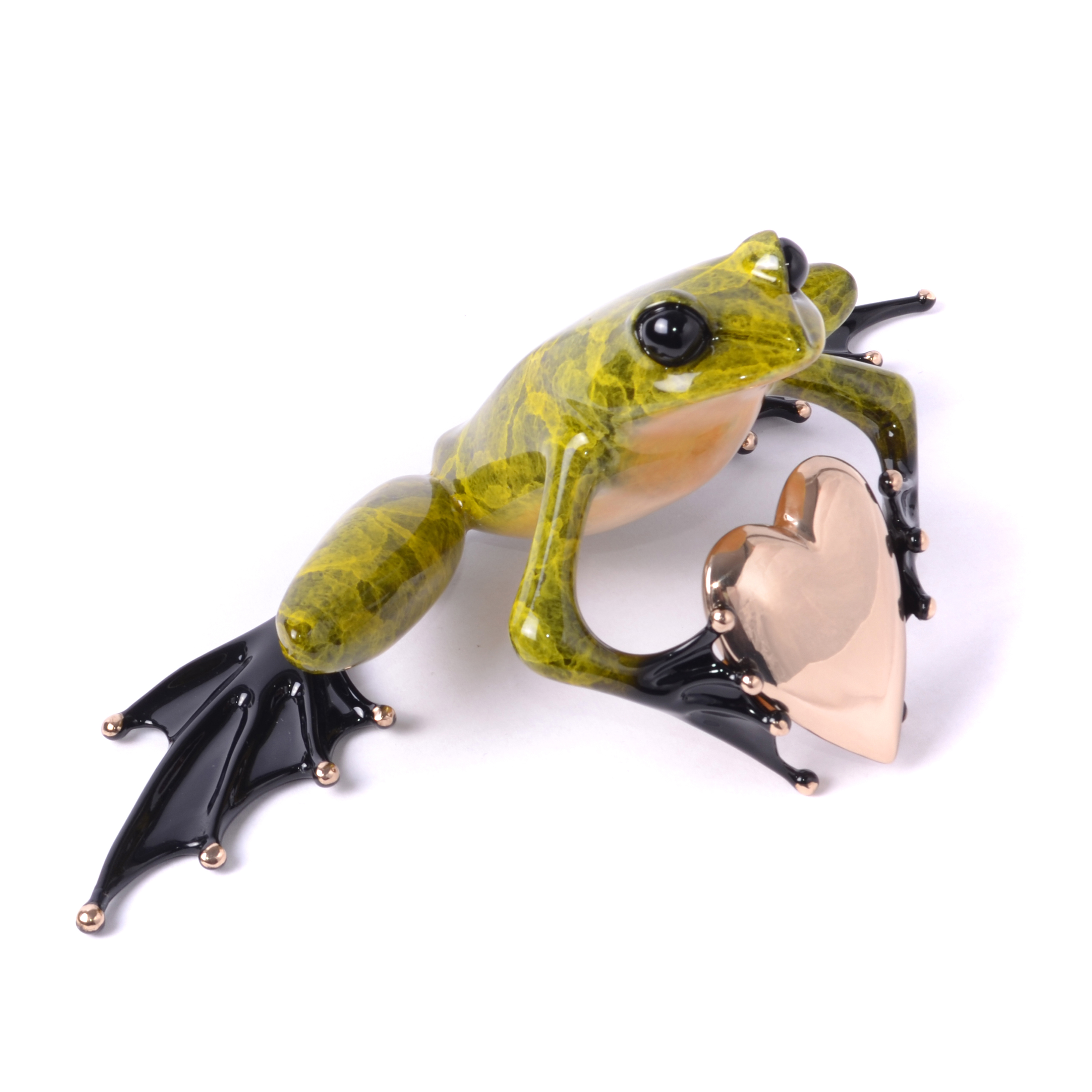 Signed, limited edition bronze frog with heart sculpture by Tim Cotterill