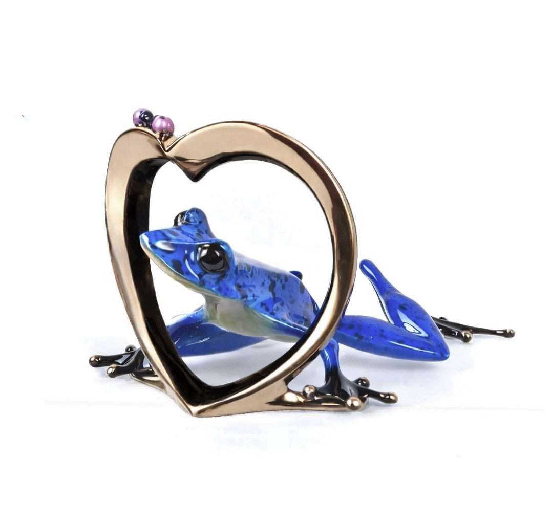 Signed, limited edition bronze frog with heart sculpture by Tim Cotterill