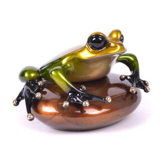 Signed, Limited Edition Bronze Frog on Rock Sculpture by Tim Cotterill