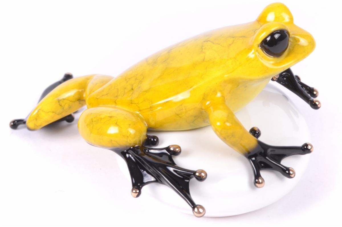 Signed, limited edition bronze frog on rock sculpture