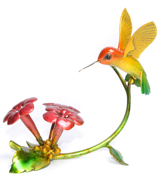 Signed, limited edition bronze hummingbird sculpture by Jose Munoz