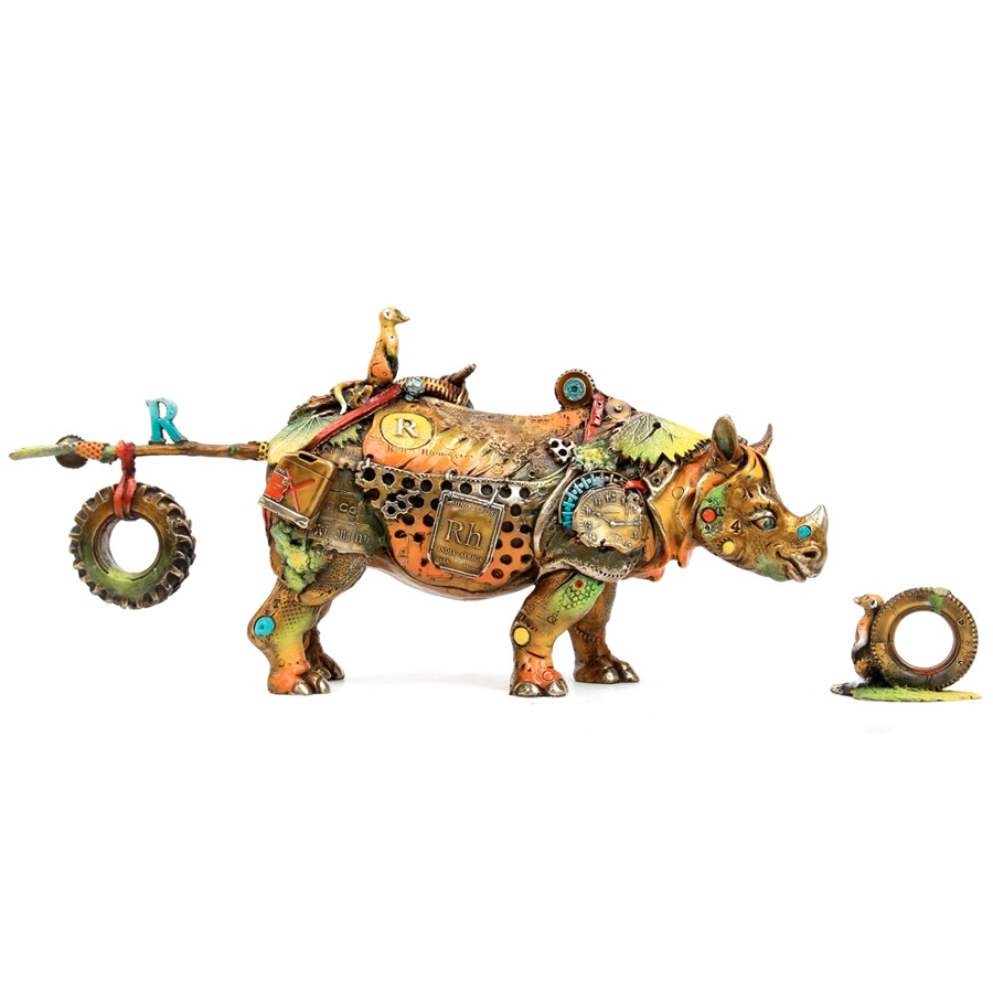 Signed, limited edition bronze rhino sculpture